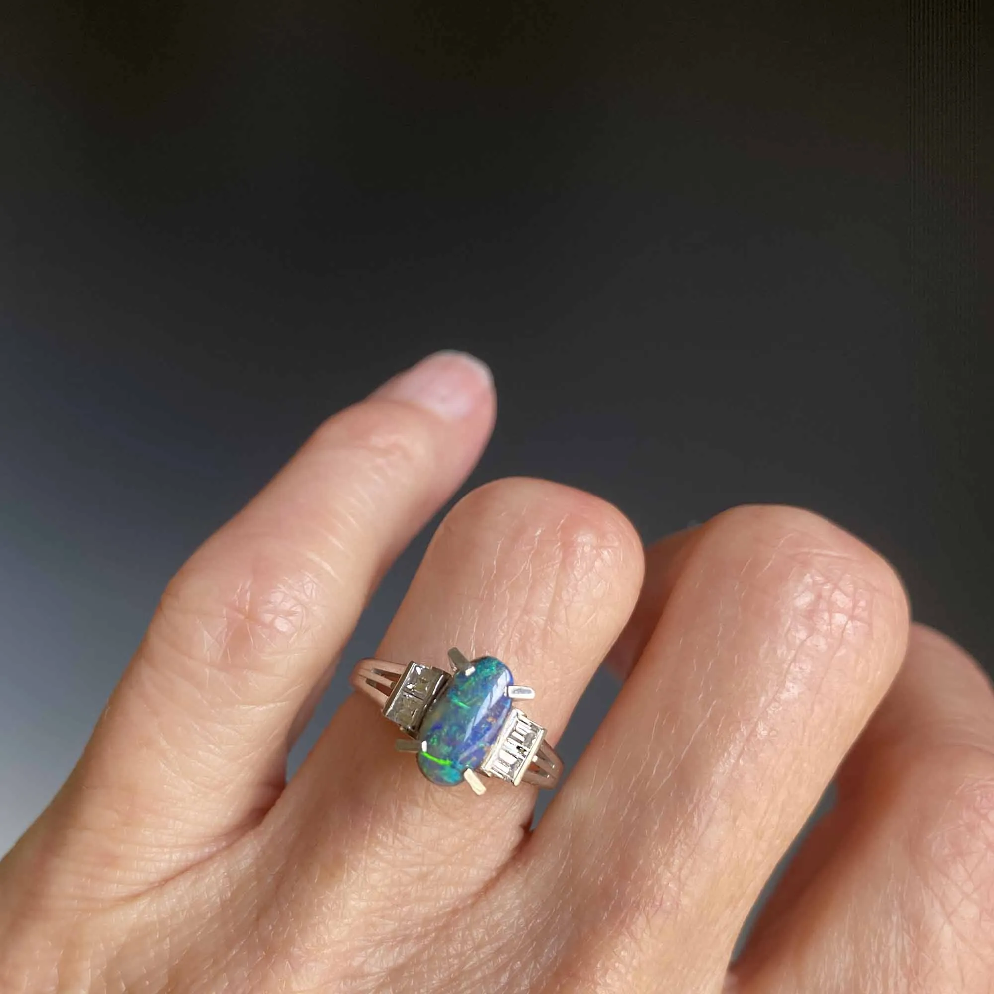 Platinum Boulder Opal and Diamond Ring