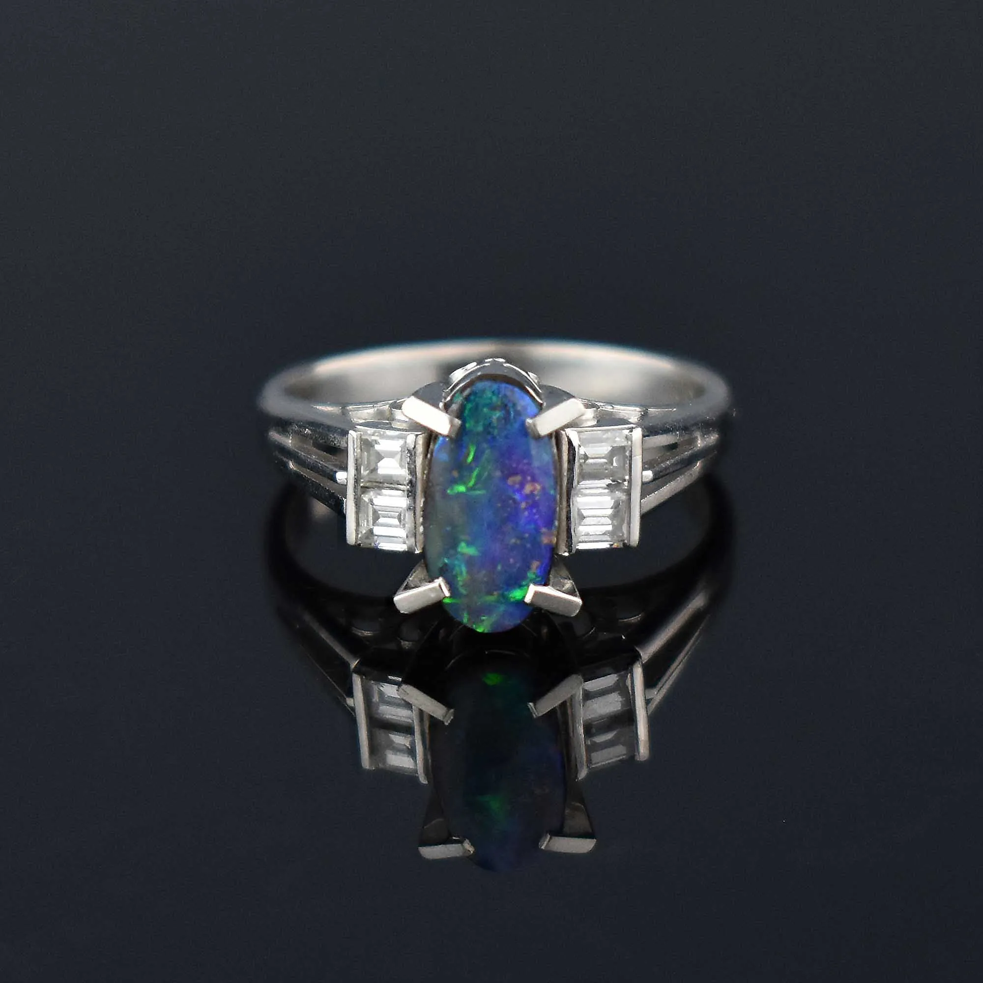 Platinum Boulder Opal and Diamond Ring