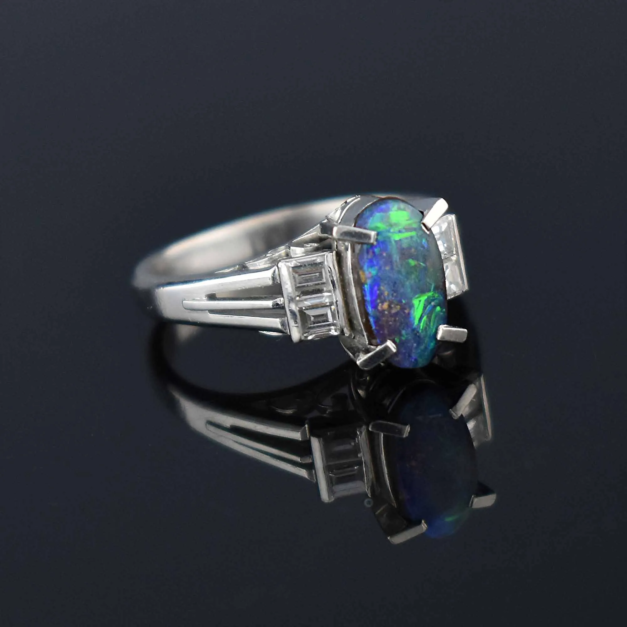 Platinum Boulder Opal and Diamond Ring