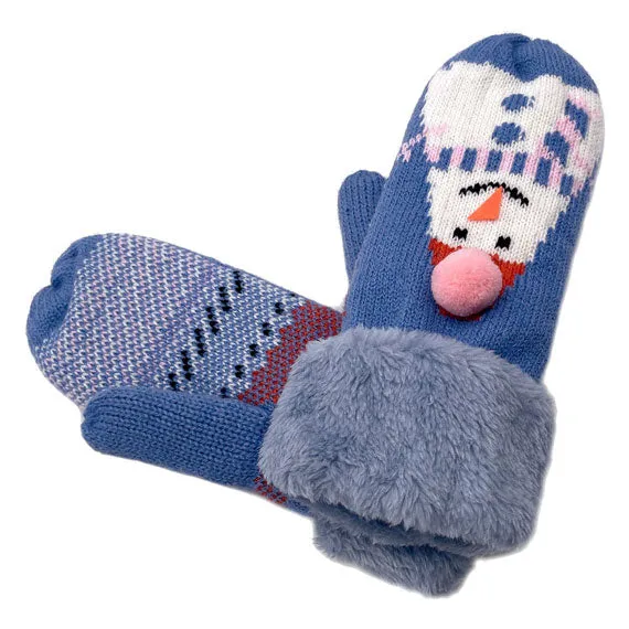 Plush Snowman Printed Faux Fur Mitten Gloves