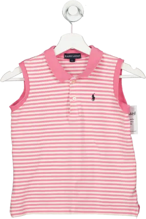 Polo Ralph Lauren Pink Sleeveless Striped Polo Shirt UK L