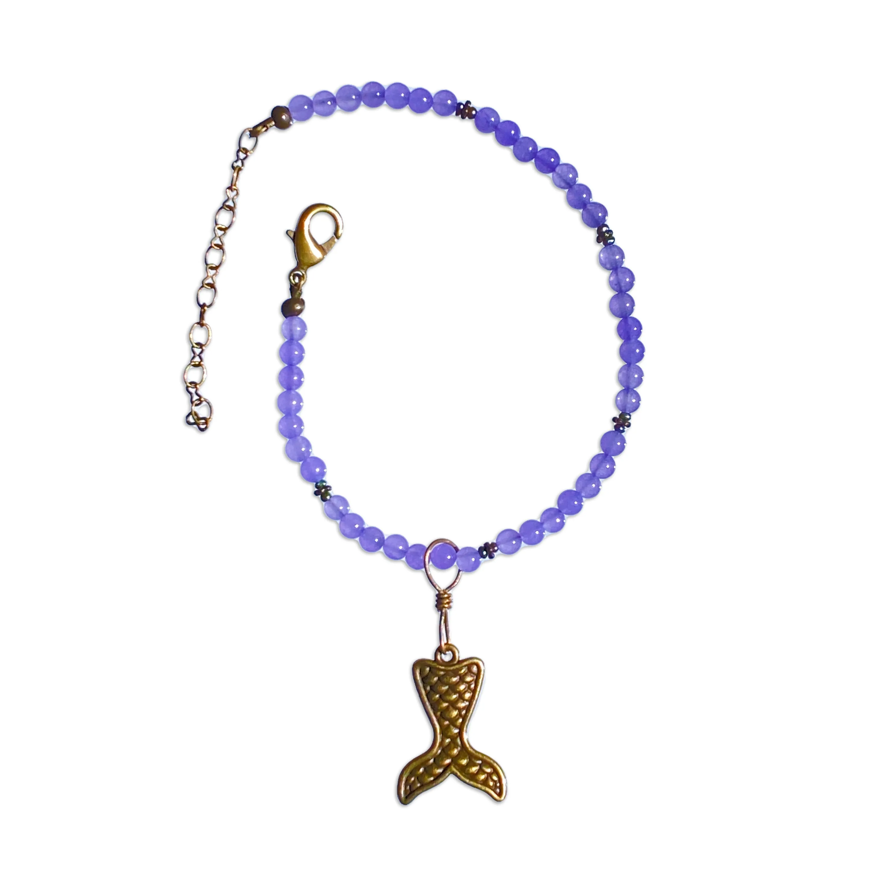 Purple Chalcedony gemstone and Tiny Pearls Mermaid Anklet