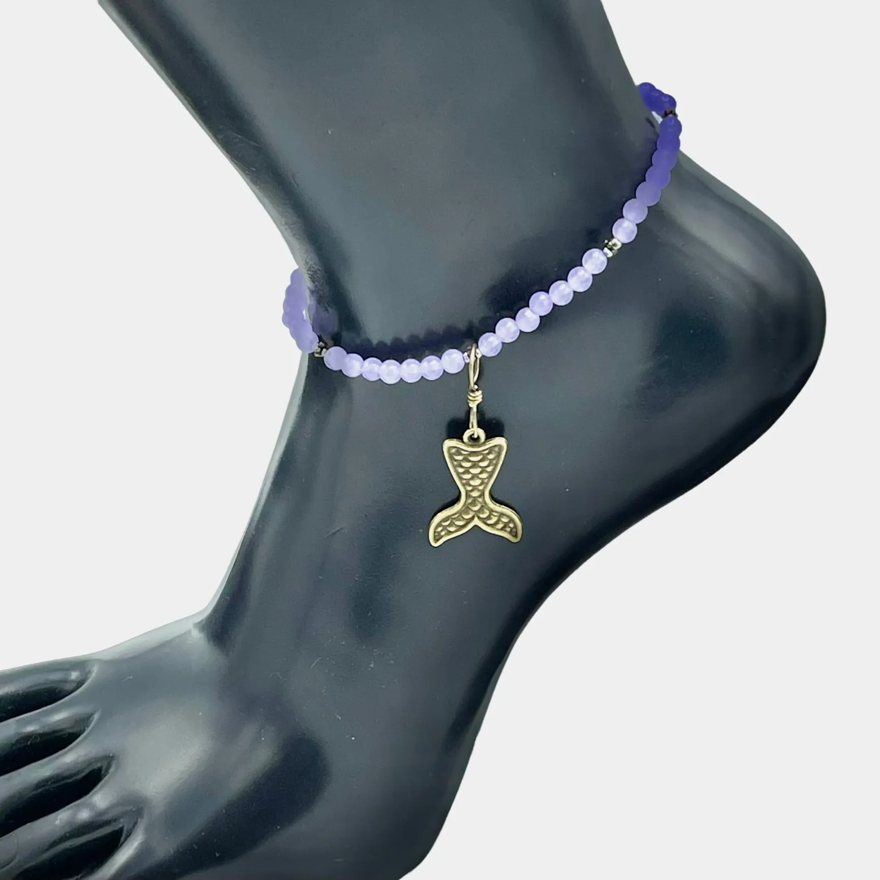 Purple Chalcedony gemstone and Tiny Pearls Mermaid Anklet