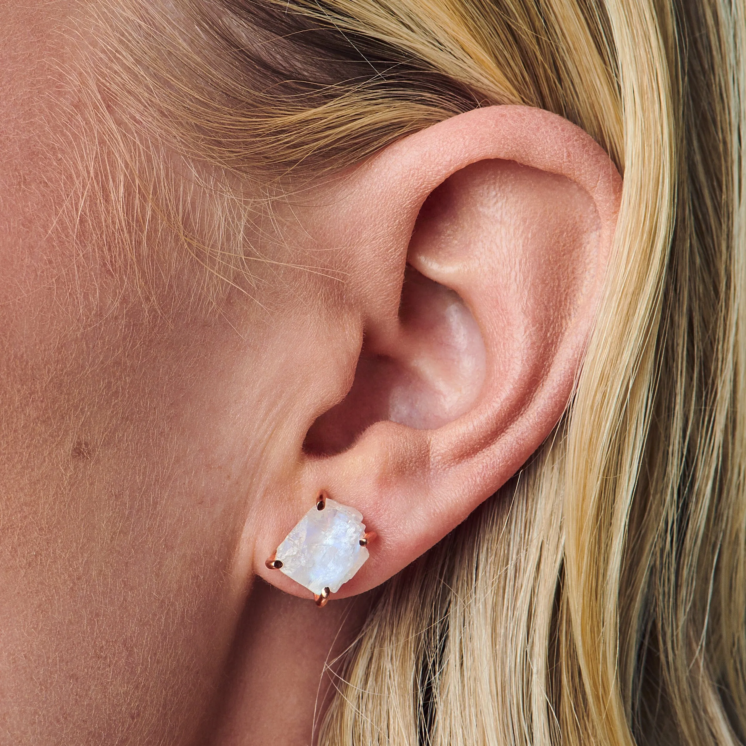 Raw Crystal Studs - Moonstone Studs