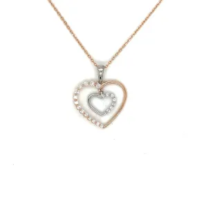 Rose and White Gold Double Heart Diamond Pendant