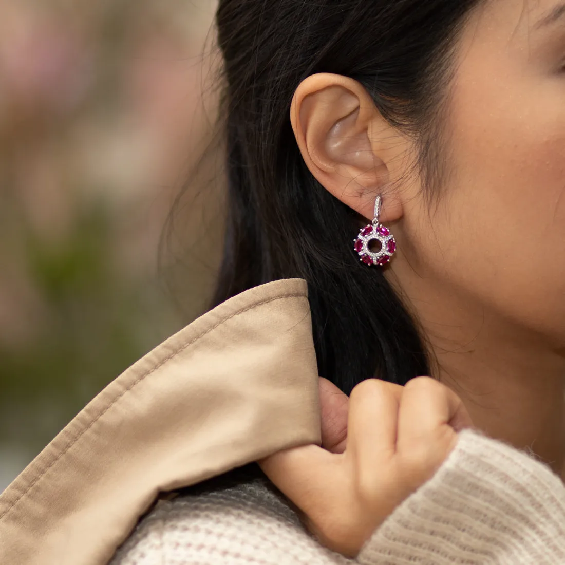 Ruby Dahlia Drop Earrings Sterling Silver 3 Carats