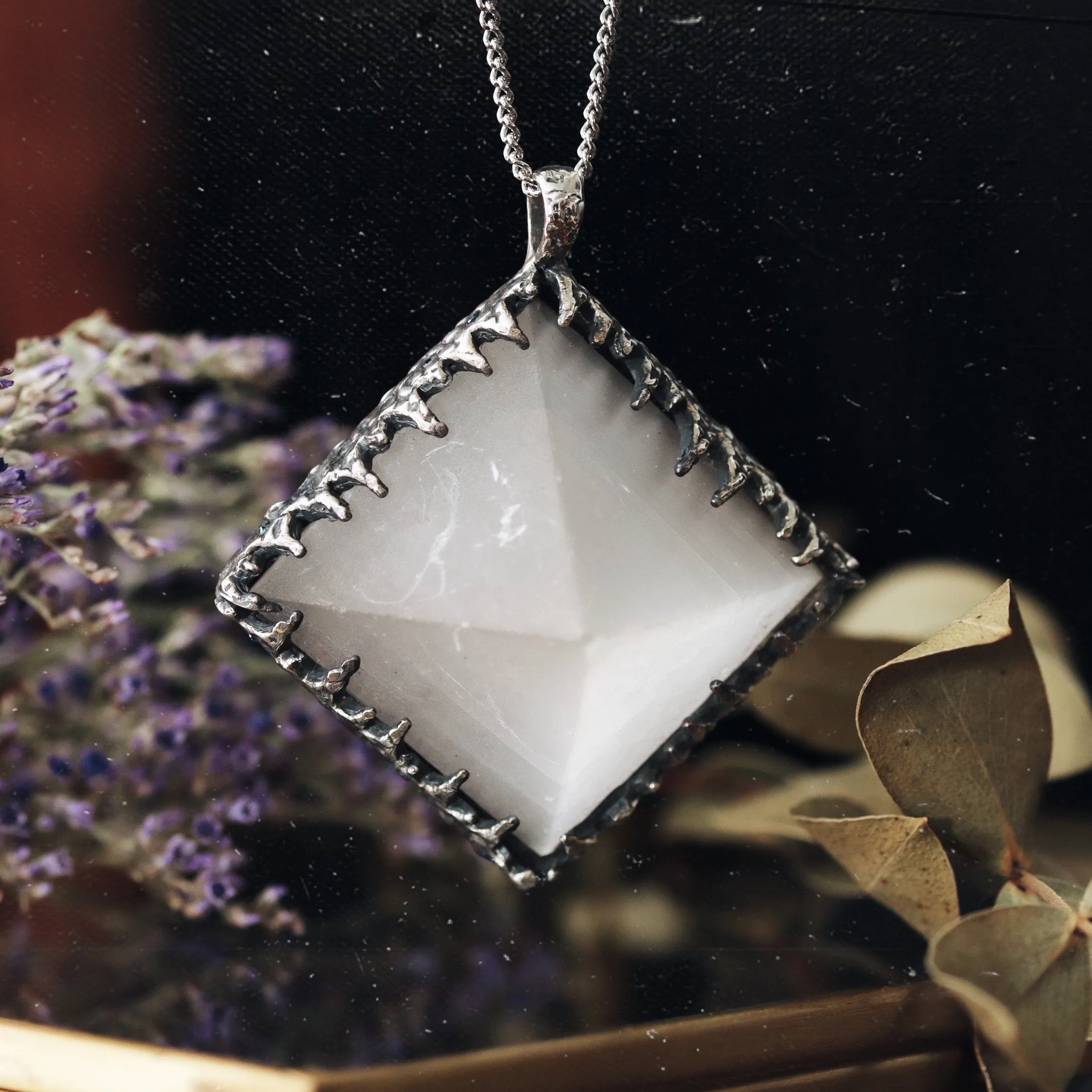 Sacred Selenite Icicle Crystal Pyramid Necklace #11