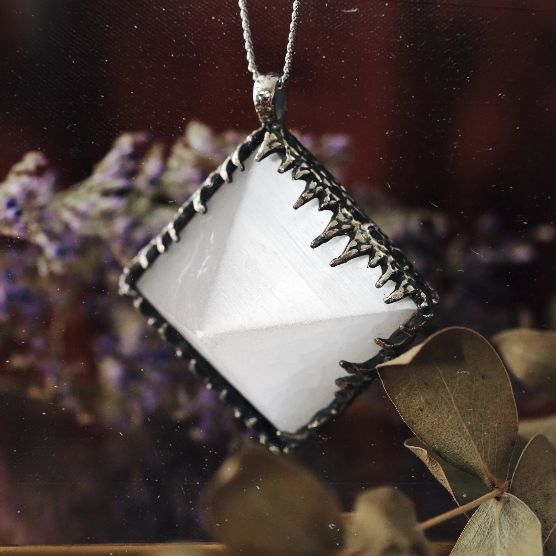 Sacred Selenite Icicle Crystal Pyramid Necklace #11