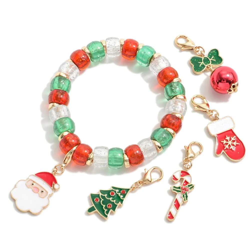 Santa Claus Stretch Charm Bracelet - Red Mix