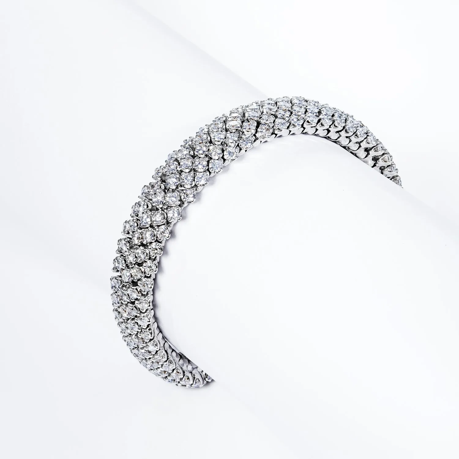 Sawyer 11 Carat Earth Mined Round Brilliant 3 Rows Diamond Bracelet in 18k White Gold