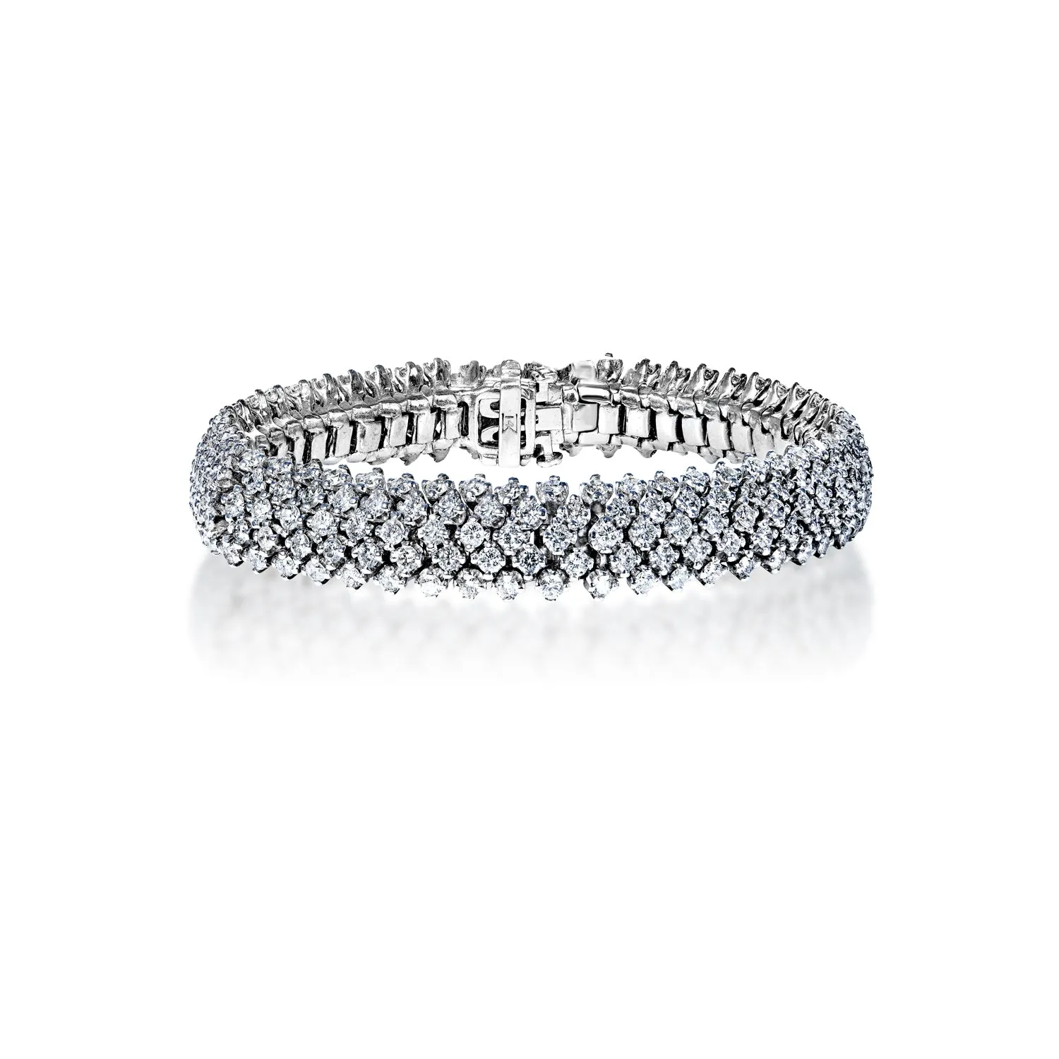 Sawyer 11 Carat Earth Mined Round Brilliant 3 Rows Diamond Bracelet in 18k White Gold