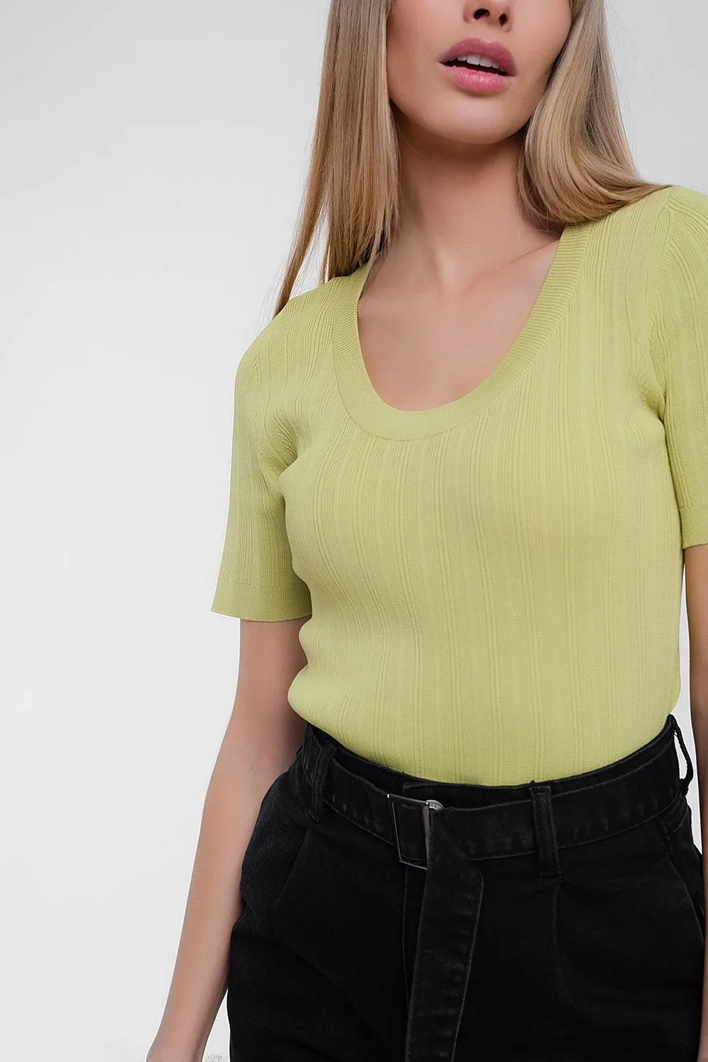 Scoop Neck Jumper with Short Sleeve in Green