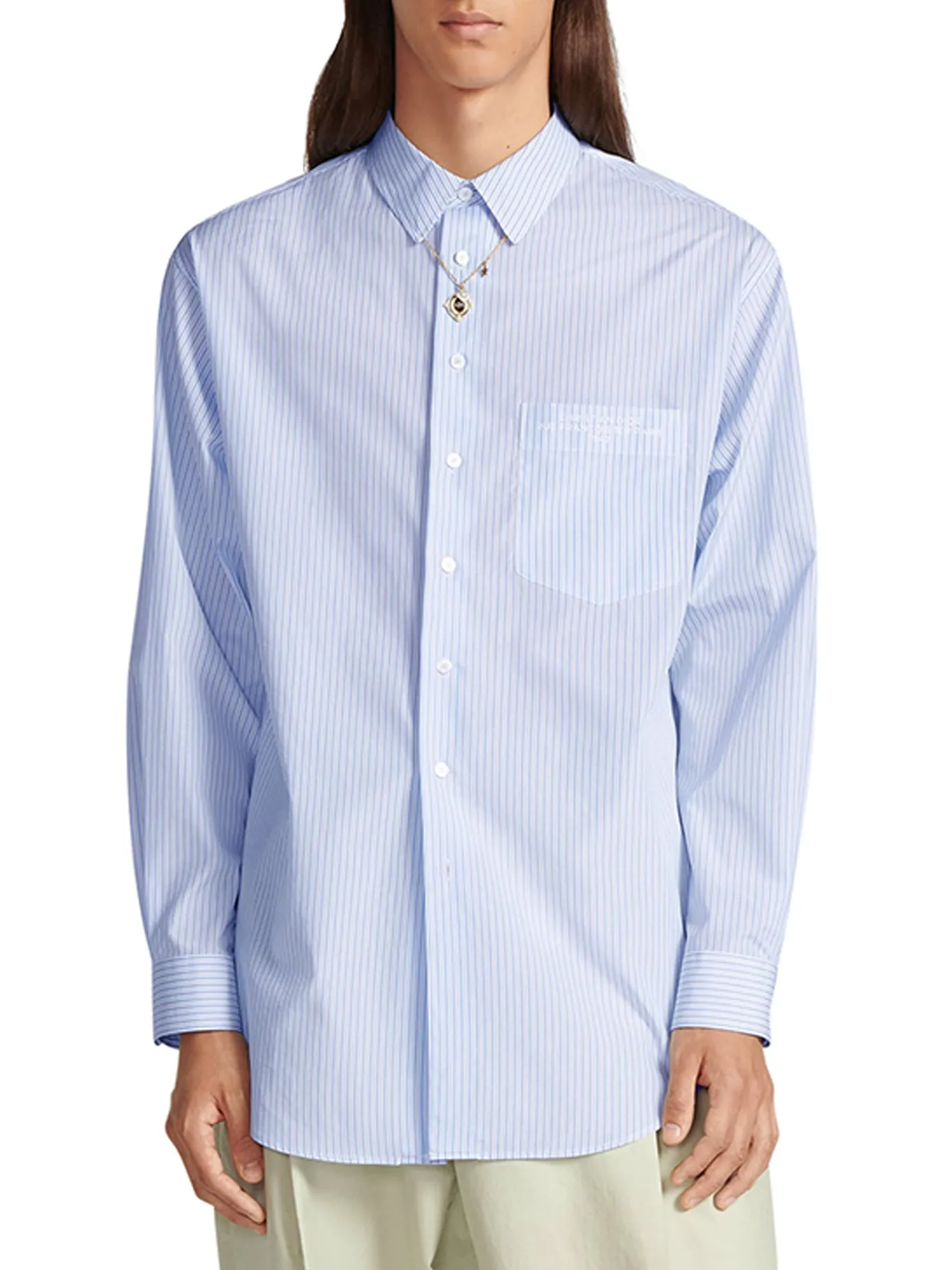 SHIRT Striped blue cotton poplin