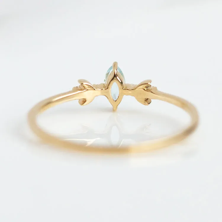 Solid Gold Blue Topaz Crescent Moon Ring for Clarity