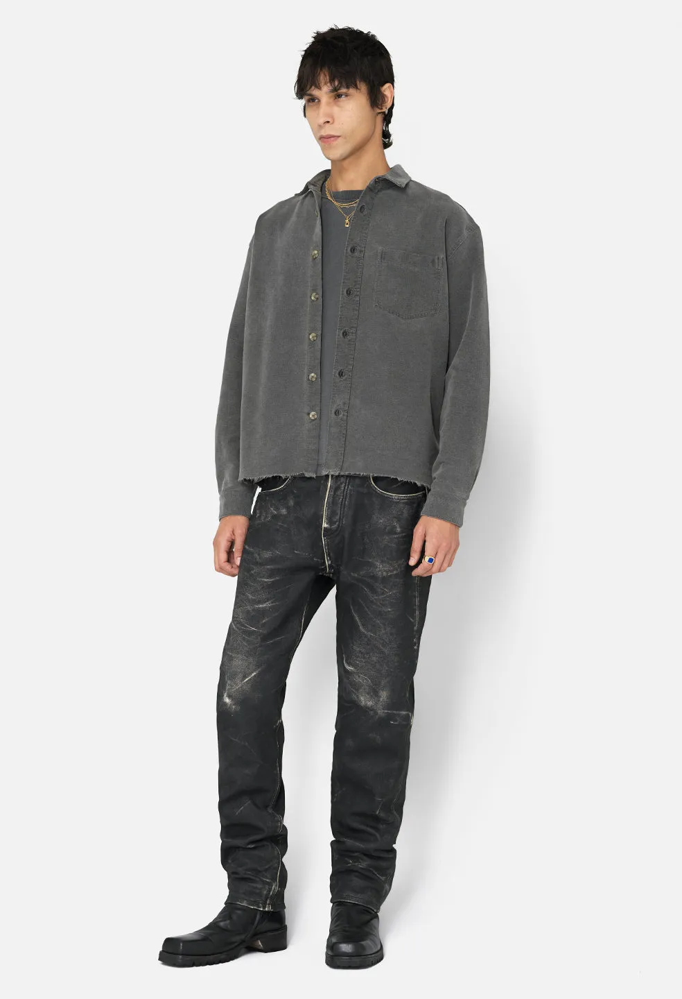 Solid Hemi Oversized Shirt / Washed Black