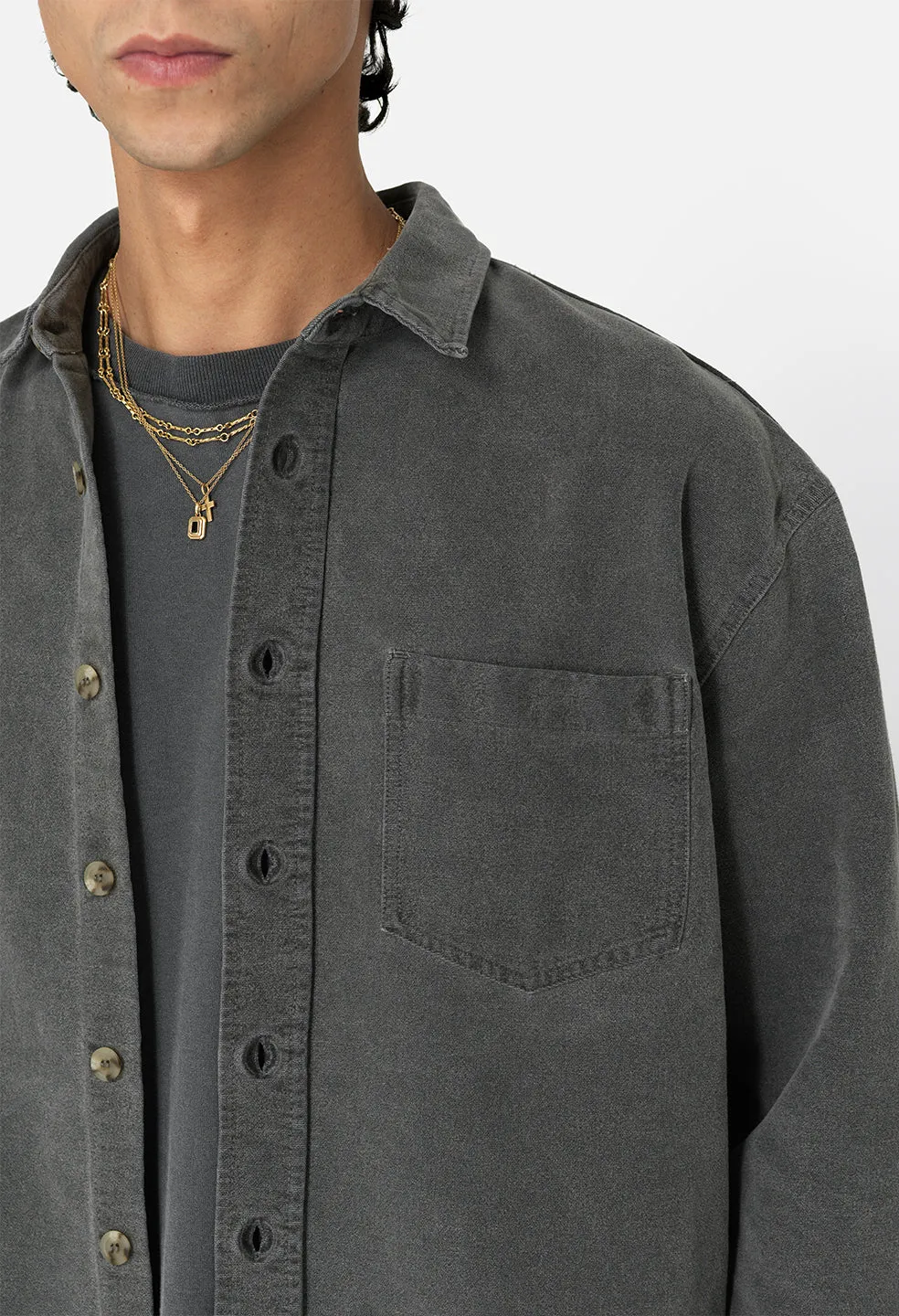 Solid Hemi Oversized Shirt / Washed Black