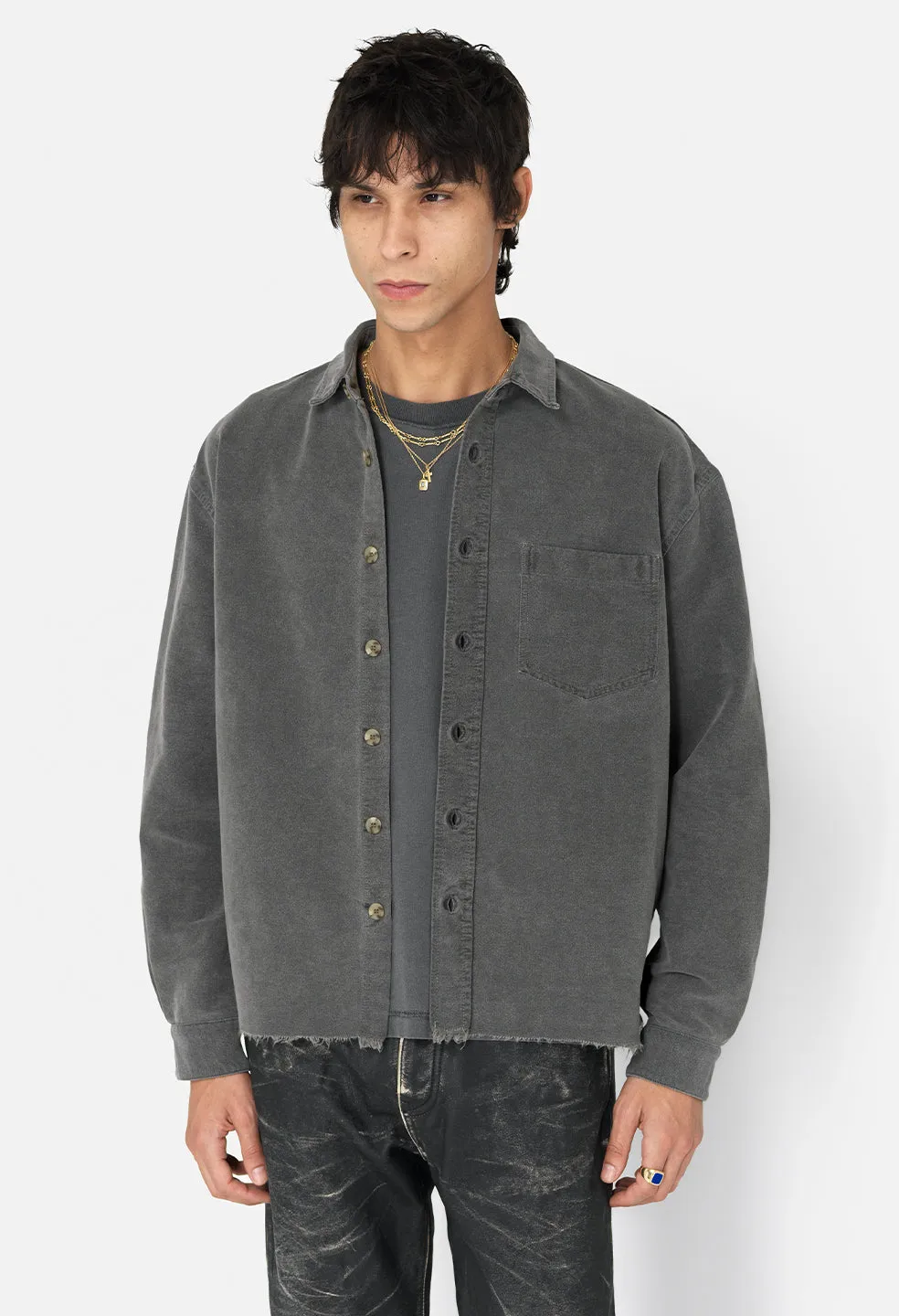 Solid Hemi Oversized Shirt / Washed Black