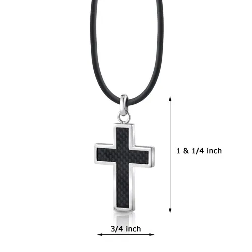 Stainless Steel Cross Pendant Necklace with Carbon Fiber