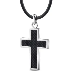 Stainless Steel Cross Pendant Necklace with Carbon Fiber