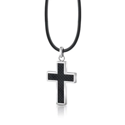 Stainless Steel Cross Pendant Necklace with Carbon Fiber