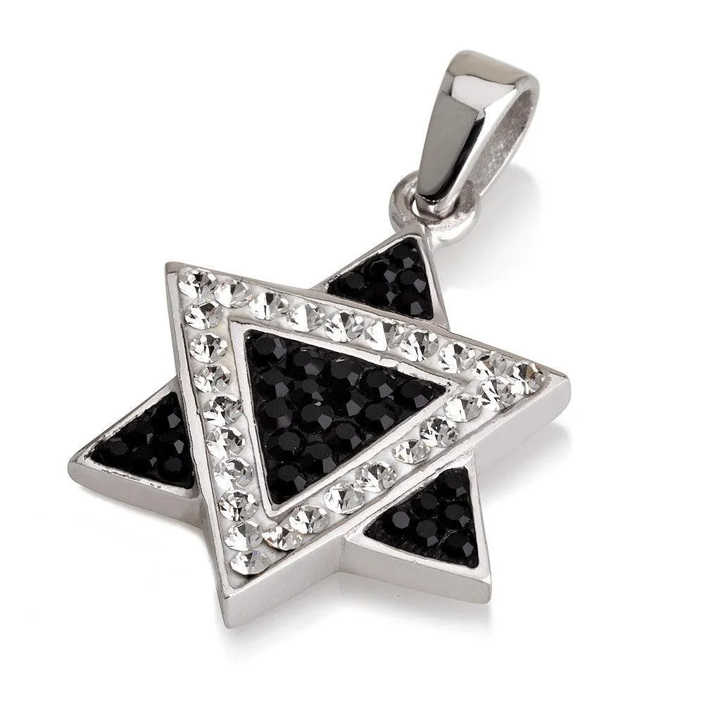 Star of David Pendant Black&White Gemstones   Sterling Silver Necklace #8