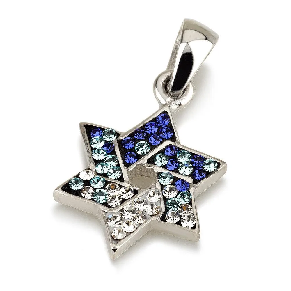 Star of David Pendant with White&Blue Gemstones  925 Sterling Silver Necklace #4