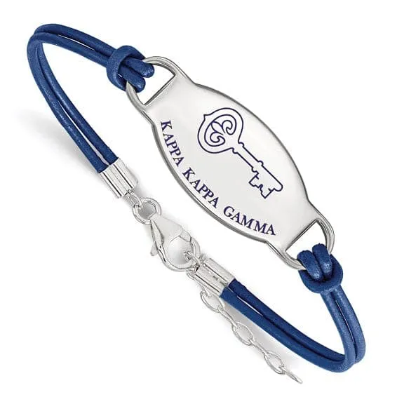 Sterling Silver Pitt Greek Kappa Kappa Gamma Enamel and Leather Bracelet