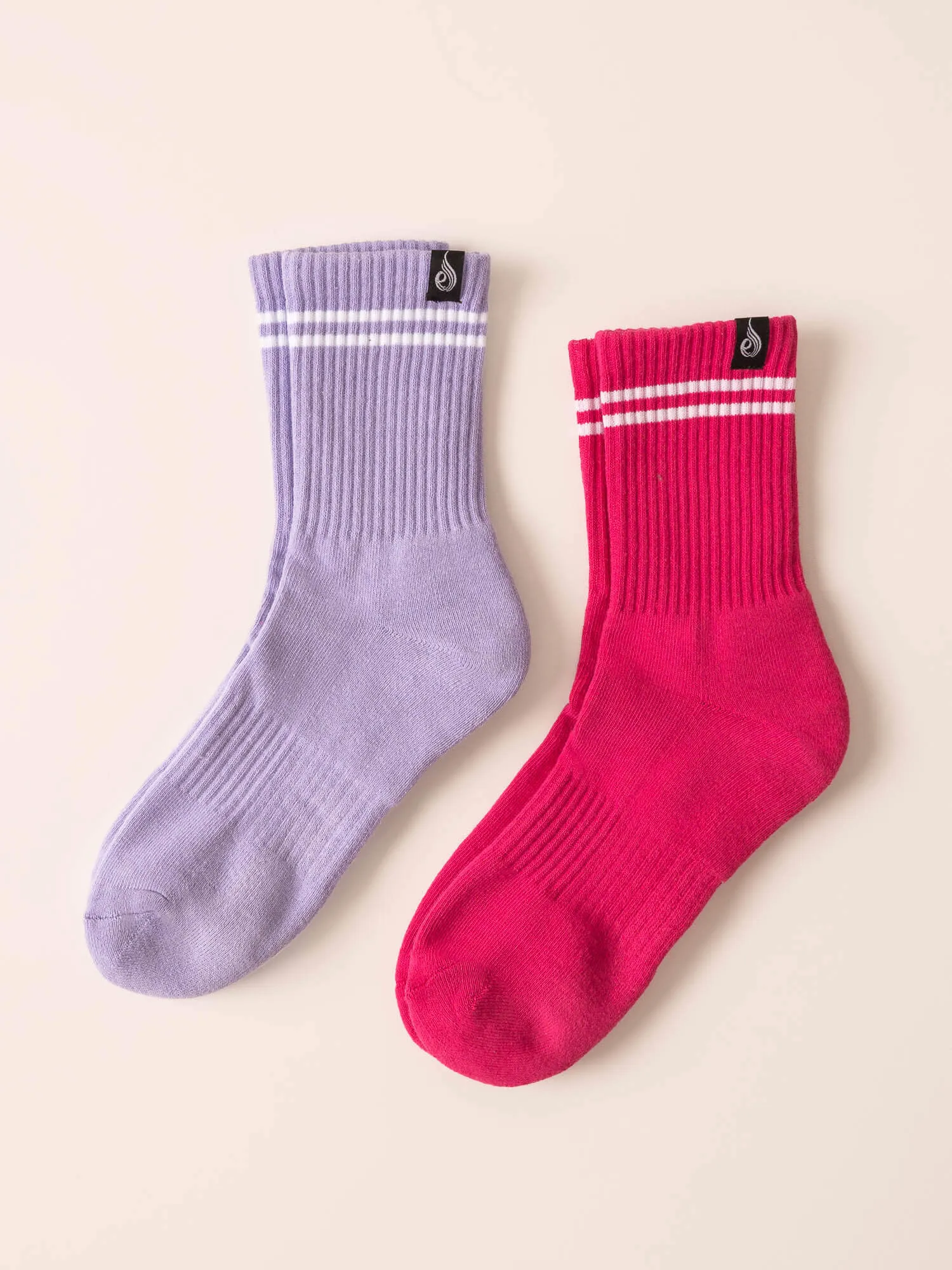 Stripe Crew Socks - Hot Pink/Lavender