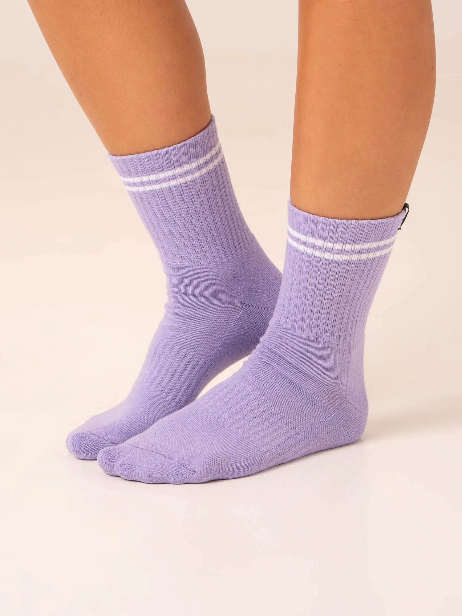 Stripe Crew Socks - Hot Pink/Lavender