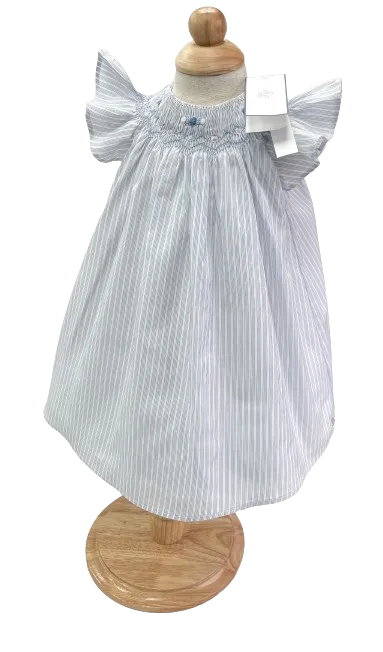 Tartine et Chocolat Blue Lavande Striped Embroidered Smocked Dress 0-3 Months