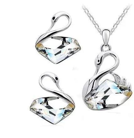 The Crystal Swan Earring and Necklace Set