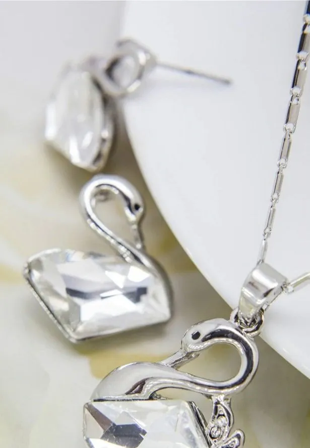 The Crystal Swan Earring and Necklace Set