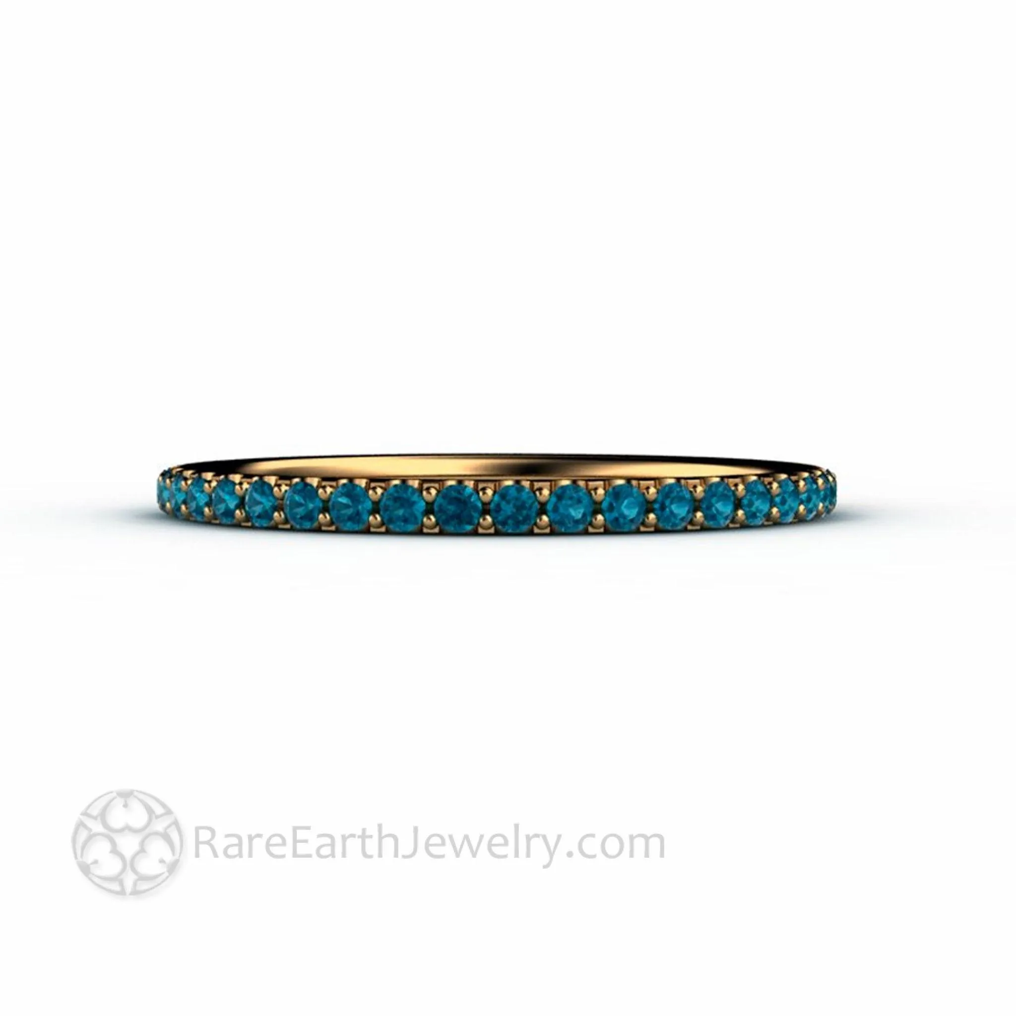 Thin Teal Blue Pave Diamond Band Wedding Ring Stackable