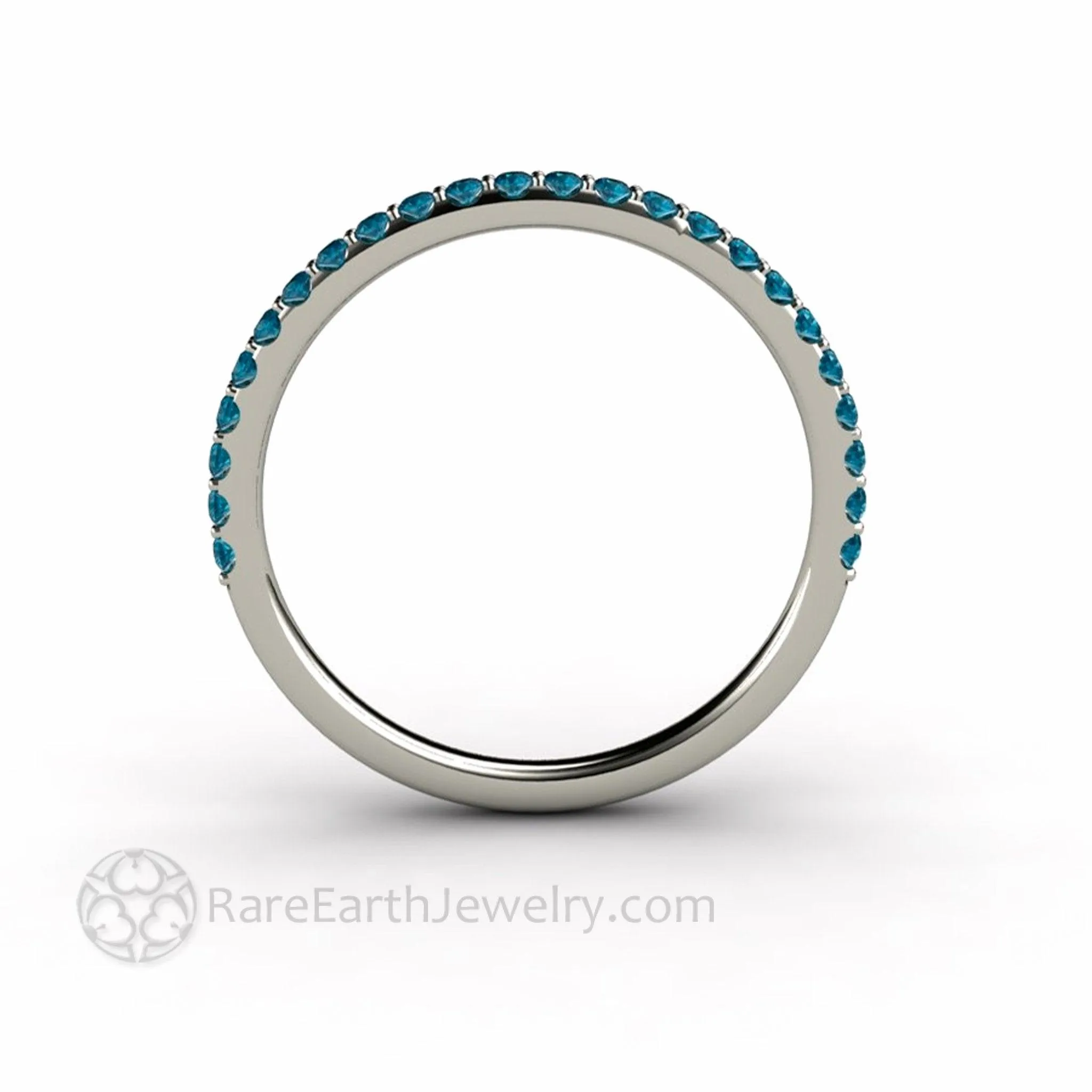 Thin Teal Blue Pave Diamond Band Wedding Ring Stackable