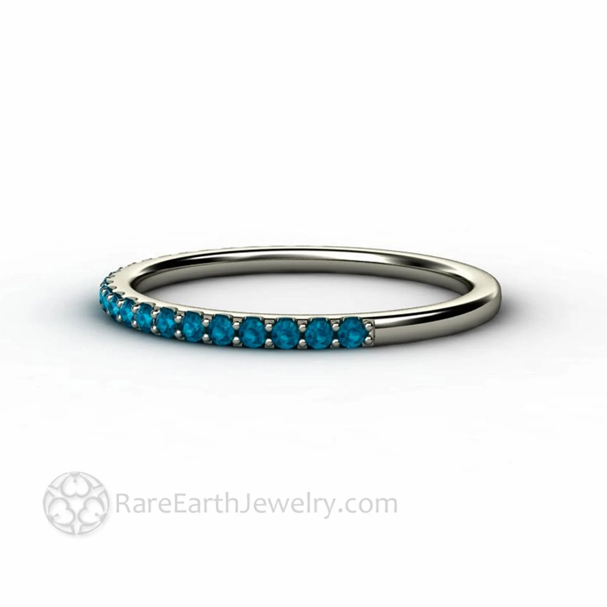 Thin Teal Blue Pave Diamond Band Wedding Ring Stackable