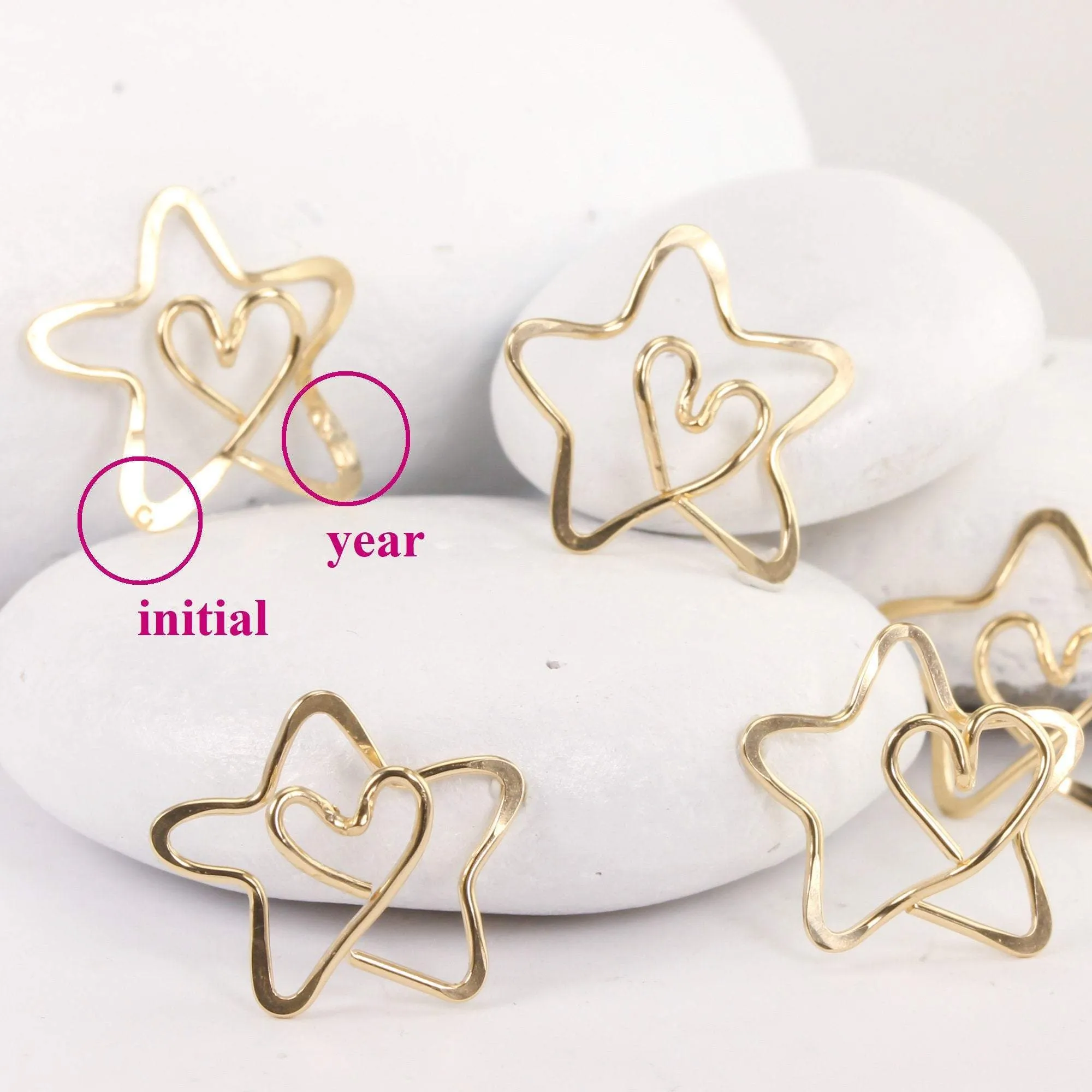 Tiny Gold Star Ornament with Tiny Heart