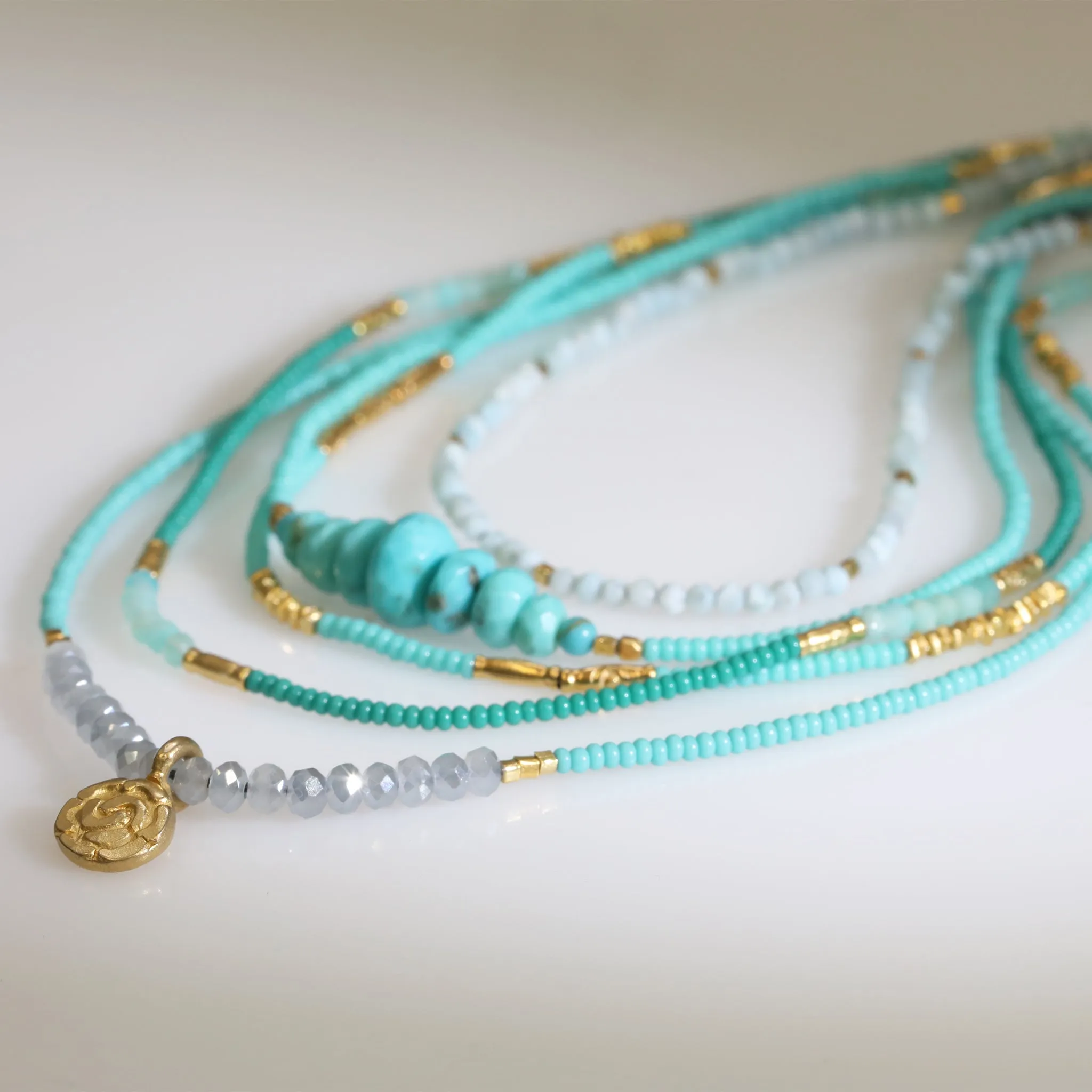 Turquoise Rondelle Station Beaded Necklace