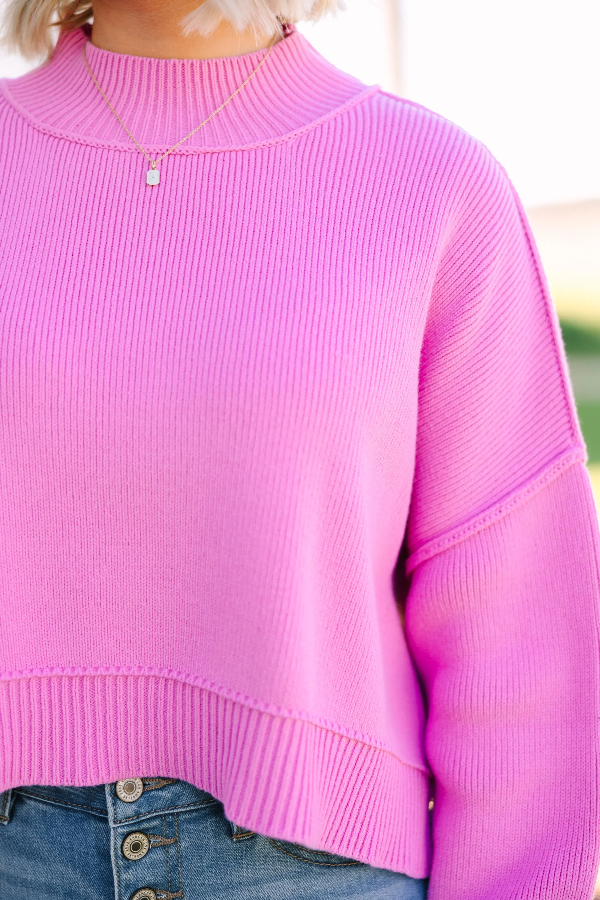 Where I Am Candy Pink Cropped Sweater