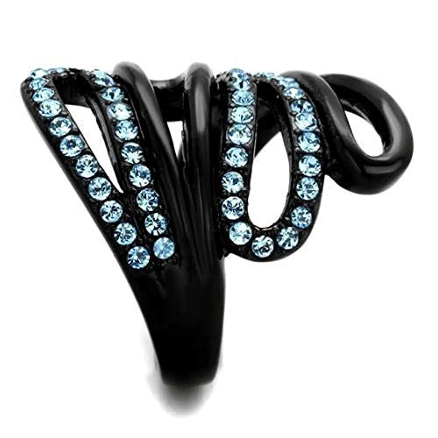 WildKlass Stainless Steel Ring IP Black Women Top Grade Crystal Sea Blue