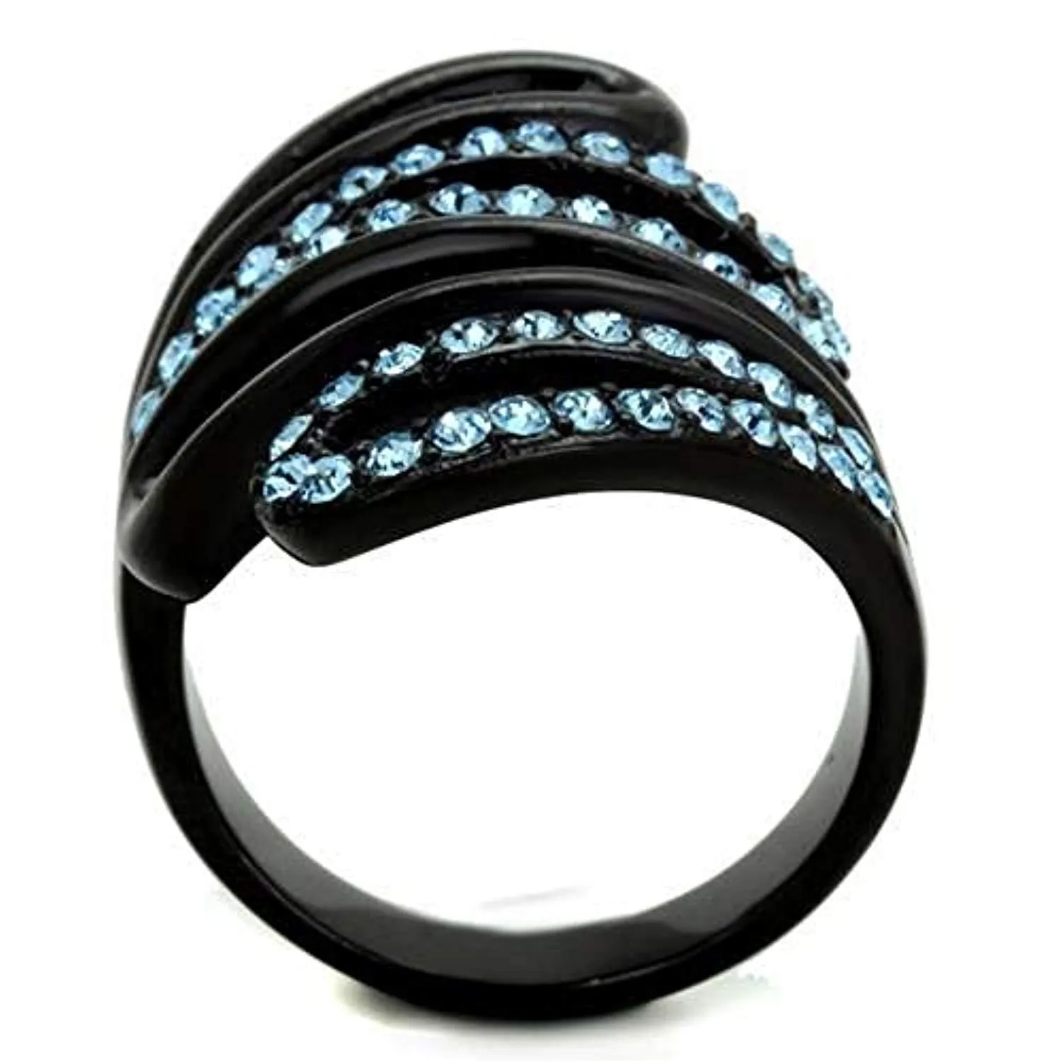 WildKlass Stainless Steel Ring IP Black Women Top Grade Crystal Sea Blue