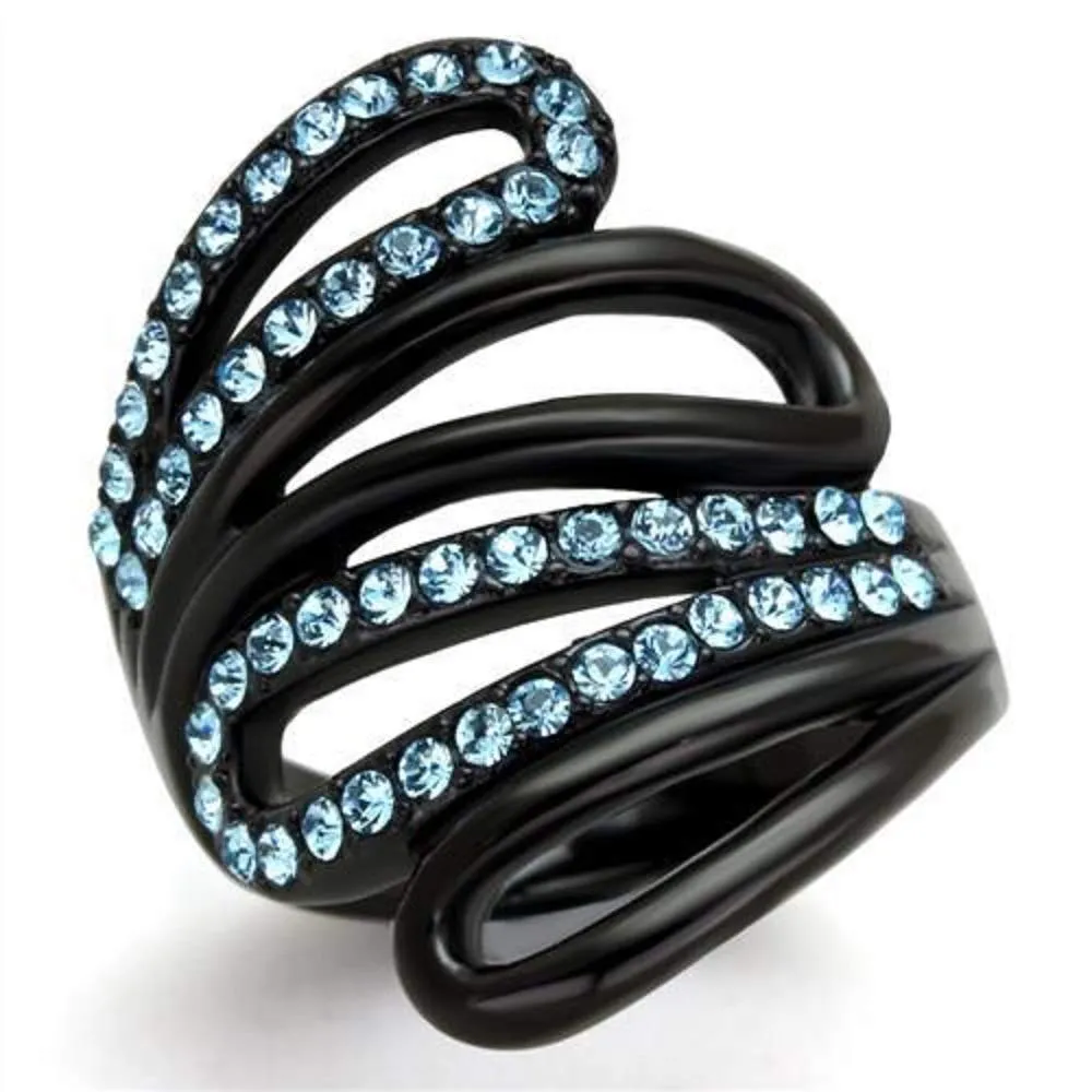 WildKlass Stainless Steel Ring IP Black Women Top Grade Crystal Sea Blue