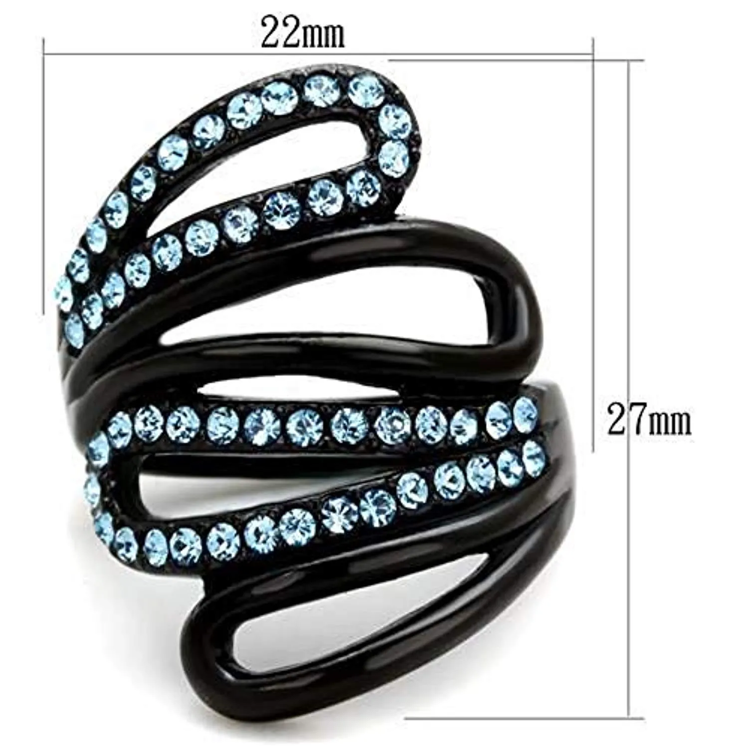 WildKlass Stainless Steel Ring IP Black Women Top Grade Crystal Sea Blue