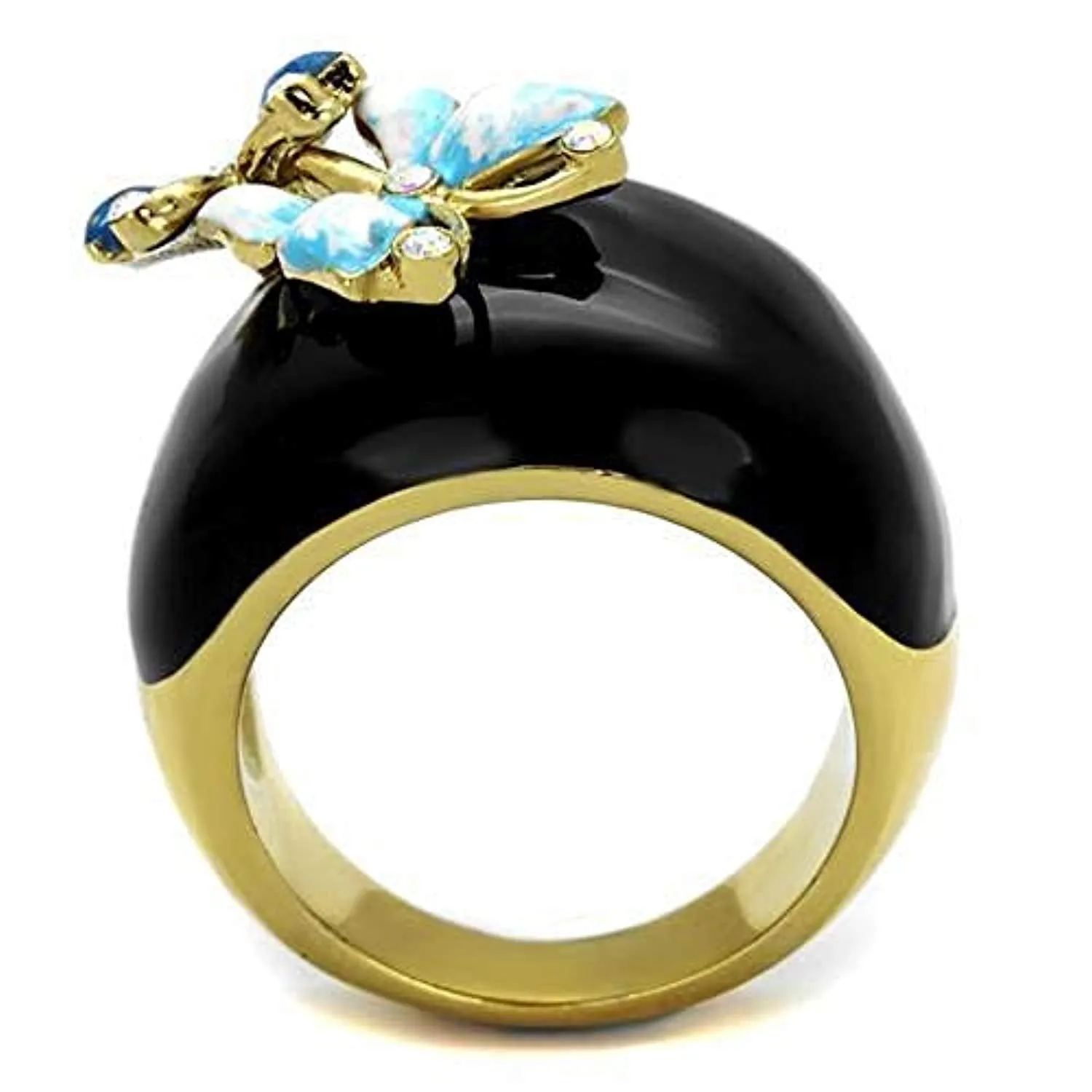 WildKlass Stainless Steel Ring IP Gold Women Top Grade Crystal White AB