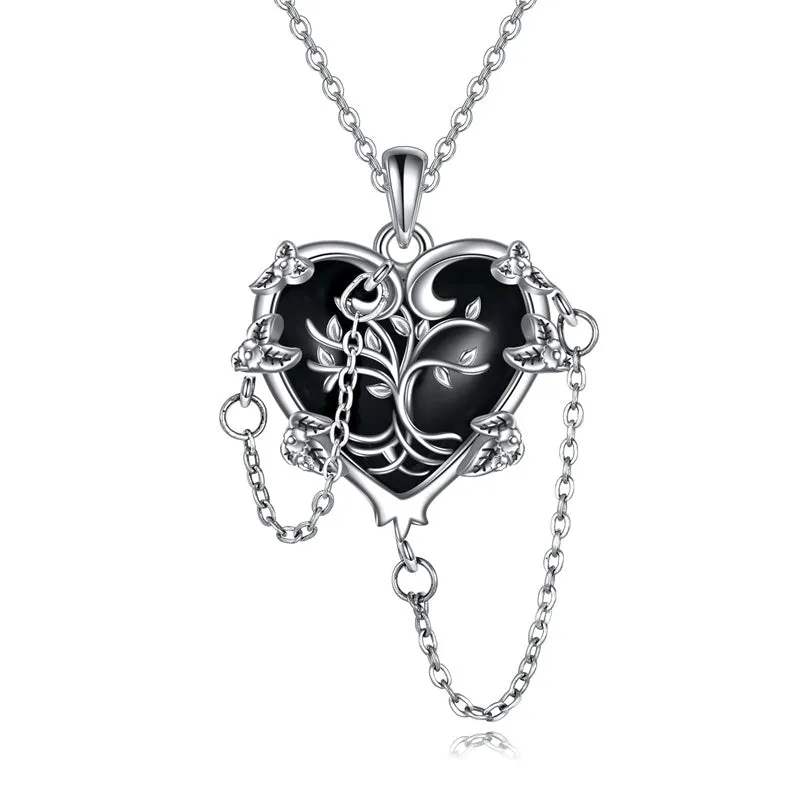 Witches Heart Pendant Necklace 925 Sterling Silver Gothic Jewelry Goth Halloween Gifts for Wome