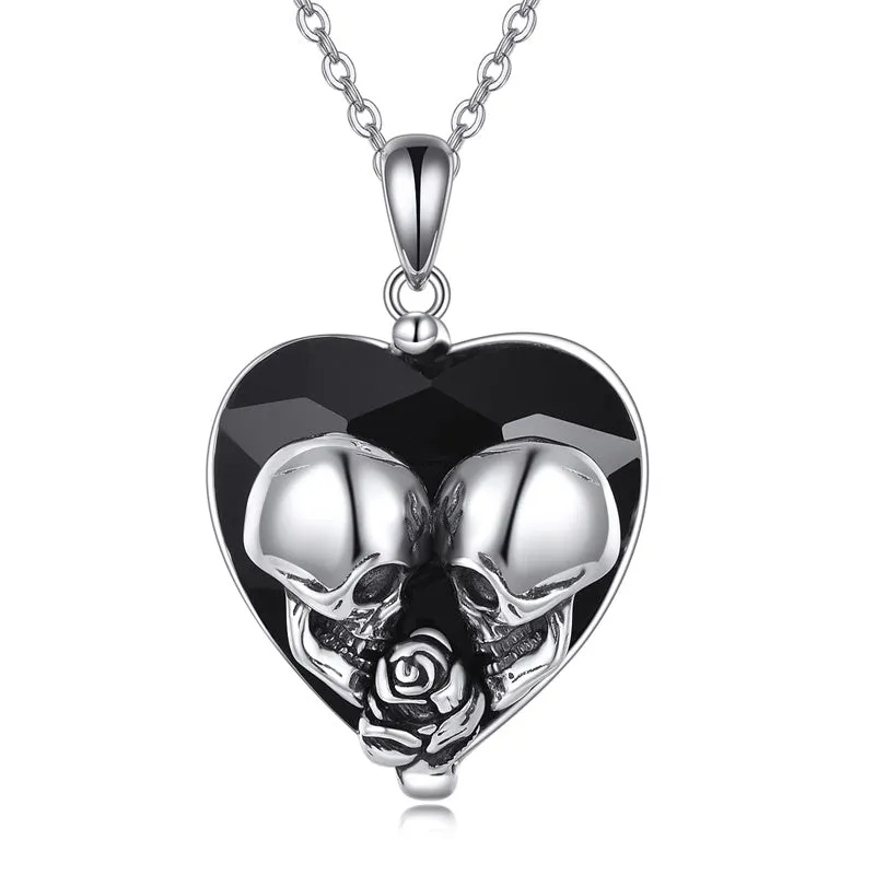 Witches Heart Pendant Necklace 925 Sterling Silver Gothic Jewelry Goth Halloween Gifts for Wome