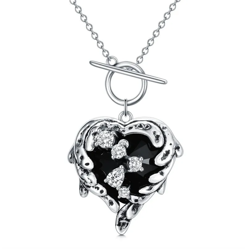 Witches Heart Pendant Necklace 925 Sterling Silver Gothic Jewelry Goth Halloween Gifts for Wome