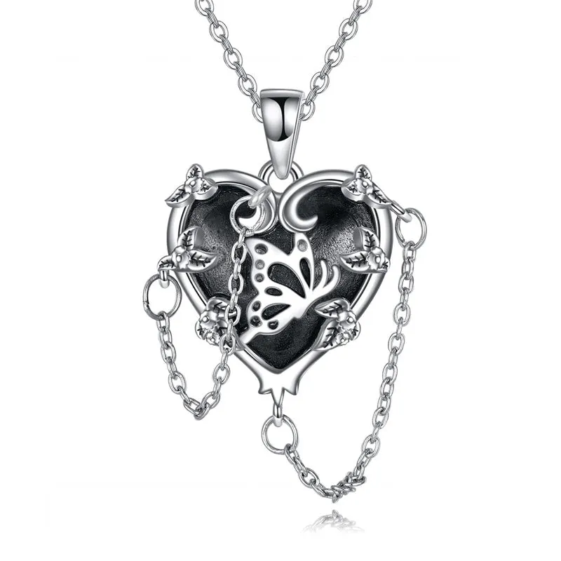 Witches Heart Pendant Necklace 925 Sterling Silver Gothic Jewelry Goth Halloween Gifts for Wome