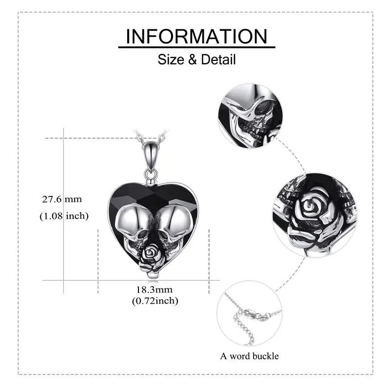 Witches Heart Pendant Necklace 925 Sterling Silver Gothic Jewelry Goth Halloween Gifts for Wome