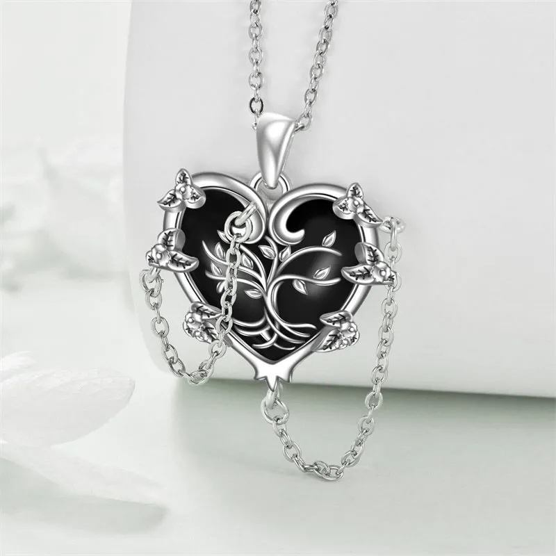 Witches Heart Pendant Necklace 925 Sterling Silver Gothic Jewelry Goth Halloween Gifts for Wome