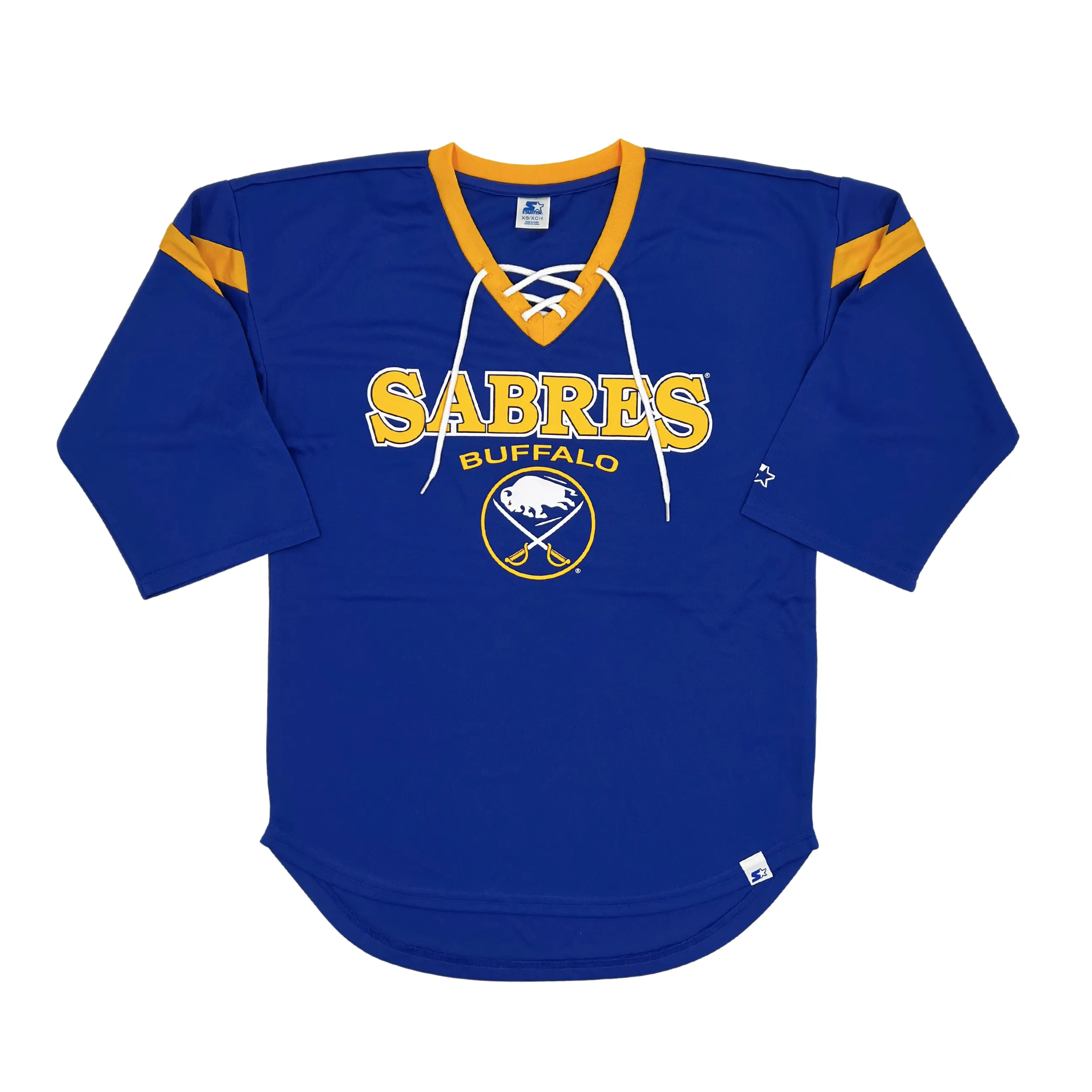 Women's Buffalo Sabres Royal Lace Up Starter Three Quarter Sleeve Shirt